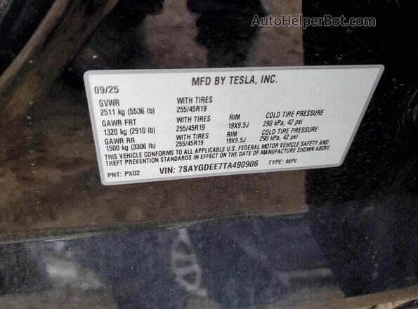 7SAYGDEE7TA490906 2026 TESLA MODEL Black ძრავის განყოფილების ხედი