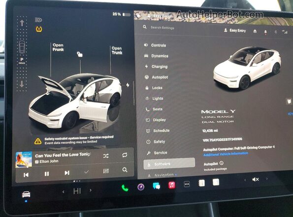7SAYGDEE8TF349166 2026 TESLA MODEL White ხელსაწყოთა პანელის ხედი