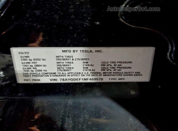 7SAYGDEF1NF469578 2022 TESLA MODEL Black Շարժիչի բաժամունքի տեսք