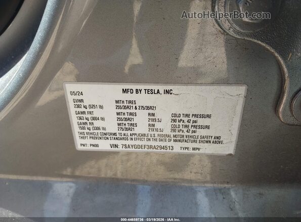 7SAYGDEF3RA294513 2024 TESLA MODEL Y Silver Вид підкапотного простору