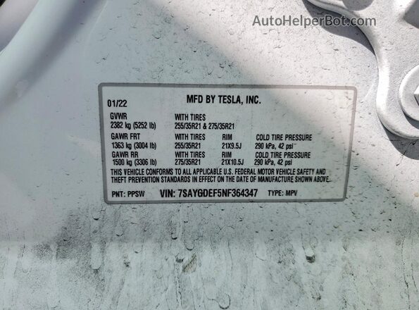 7SAYGDEF5NF364347 2022 TESLA MODEL White Вид підкапотного простору