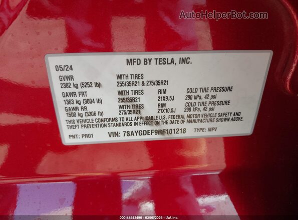 7SAYGDEF9RF101218 2024 TESLA MODEL Y Red Engine compartment view