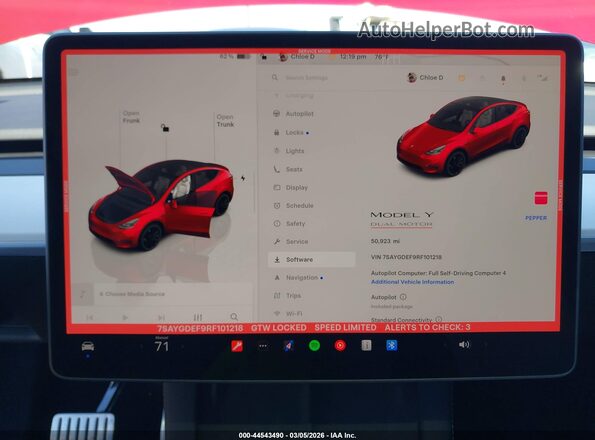 7SAYGDEF9RF101218 2024 TESLA MODEL Y Red Rear seats view