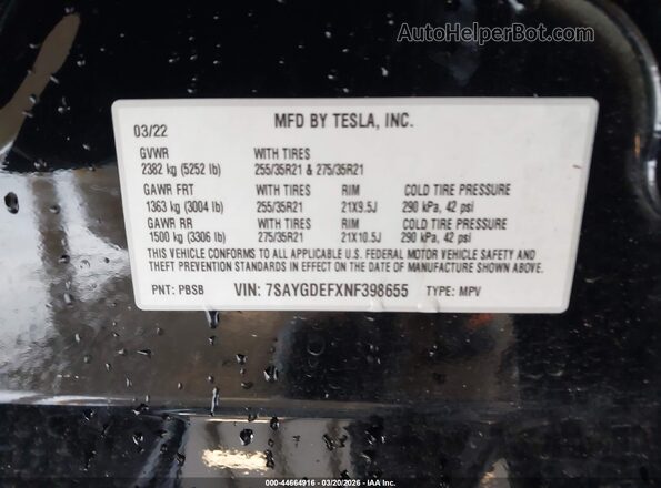 7SAYGDEFXNF398655 2022 TESLA MODEL Y Black Շարժիչի բաժամունքի տեսք