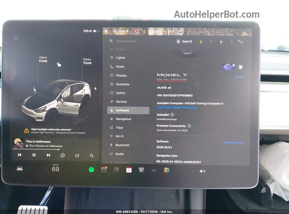 7SAYGDEFXPF918663 2023 TESLA MODEL Y Белый 