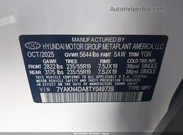 7YAKN4DA8TY049739 2026 HYUNDAI IONIQ 5 White Widok komory silnika