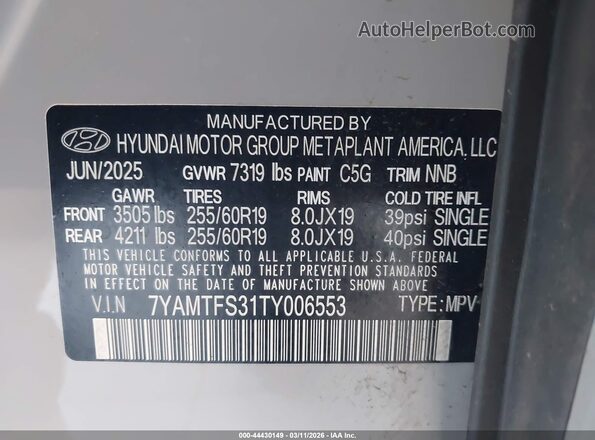 7YAMTFS31TY006553 2026 HYUNDAI IONIQ 9 Gray Շարժիչի բաժամունքի տեսք