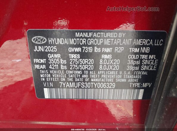 7YAMUFS30TY006329 2026 HYUNDAI IONIQ 9 Red Շարժիչի բաժամունքի տեսք