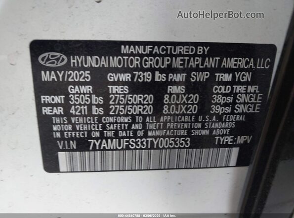 7YAMUFS33TY005353 2026 HYUNDAI IONIQ 9 White Вид підкапотного простору
