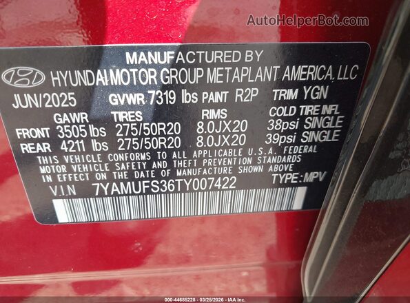 7YAMUFS36TY007422 2026 HYUNDAI IONIQ 9 Red Widok komory silnika