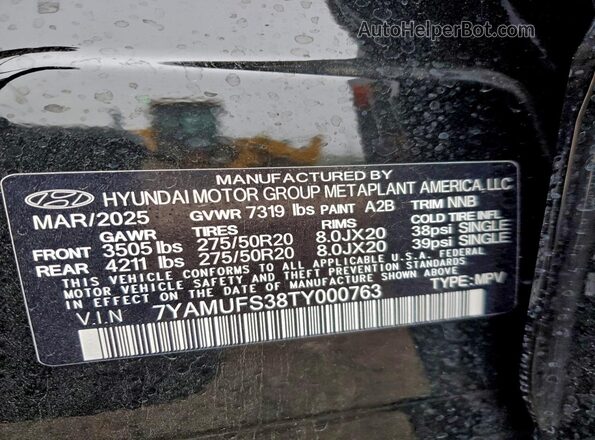 7YAMUFS38TY000763 2026 HYUNDAI IONIQ Black VIN կոդի պիտակի տեսք