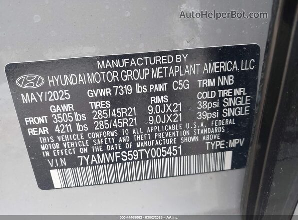 7YAMWFS59TY005451 2026 HYUNDAI IONIQ 9 Gray Շարժիչի բաժամունքի տեսք