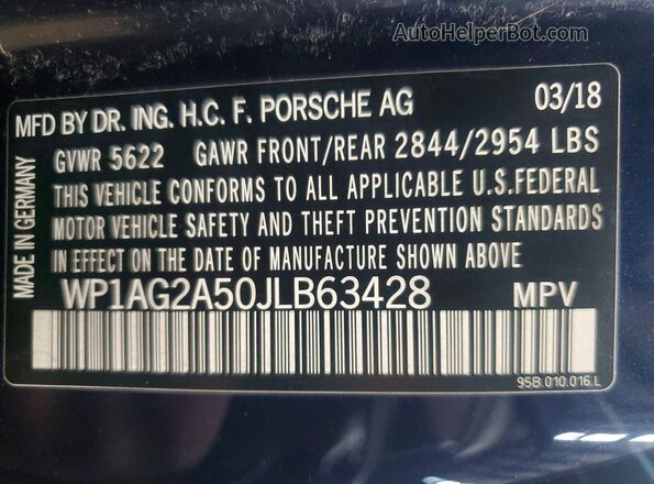 WP1AG2A50JLB63428 2018 PORSCHE MACAN Blue 