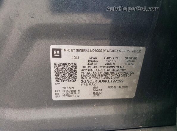 3GNCJKSB9KL197199 2019 CHEVROLET TRAX Gray 