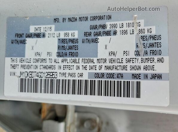 JM1DKBD74G0126953 2016 MAZDA CX-3 White Вид наклейки з VIN-кодом