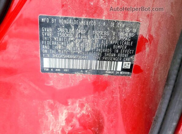 3HGGK5H4XKM706441 2019 HONDA FIT Красный 