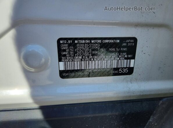 JA4AT3AA5KZ037557 2019 MITSUBISHI ECLIPSE White Widok naklejki z numerem VIN