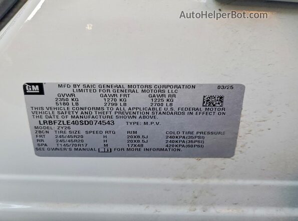 LRBFZLE40SD074543 2025 BUICK ENVISION White Vista de la etiqueta del VIN
