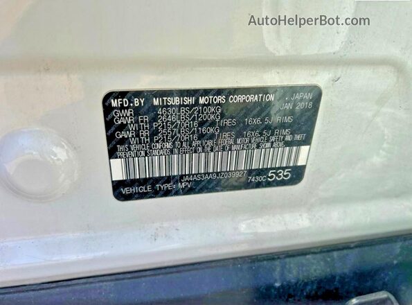 JA4AS3AA9JZ039927 2018 MITSUBISHI ECLIPSE White 