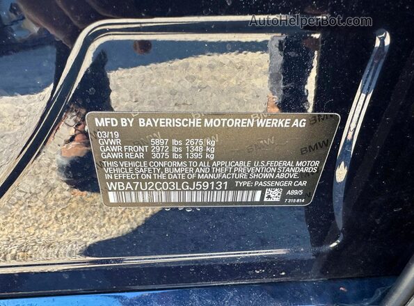 WBA7U2C03LGJ59131 2020 BMW 7 SERIES Blue Vista del compartimento del motor