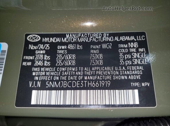 5NMJBCDE3TH661919 2026 HYUNDAI TUCSON Green 