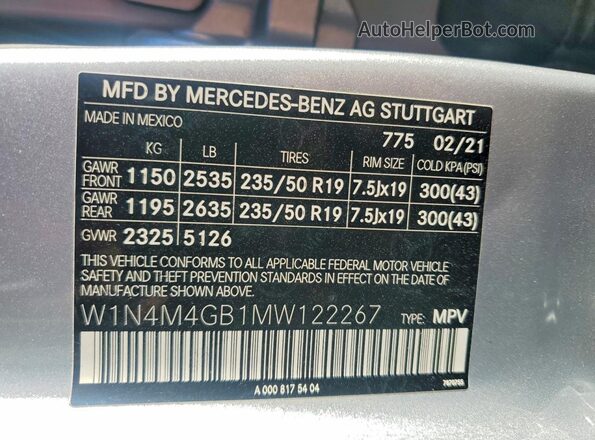 W1N4M4GB1MW122267 2021 MERCEDES-BENZ GLB-CLASS Silver 