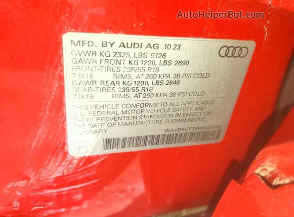WA1DECF38R1049860 2024 AUDI Q3 Red სალონის 360-გრადუსიანი ხედი