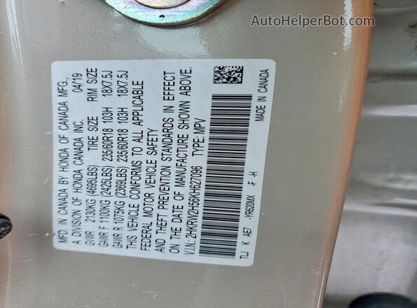 2HKRW2H56KH627096 2019 HONDA CR-V Бежевый 