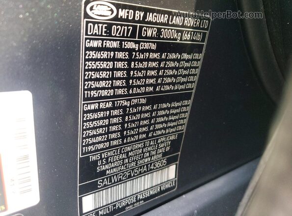 SALWR2FV5HA143605 2017 LAND ROVER RANGE Gray Սալոնի 360 աստիճան տեսք