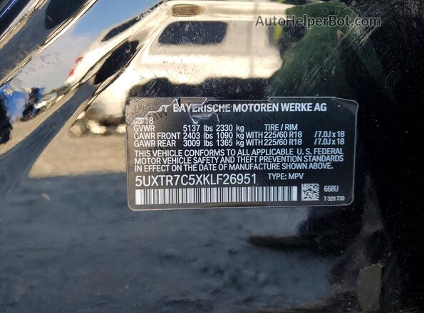 5UXTR7C5XKLF26951 2019 BMW X3 Black 