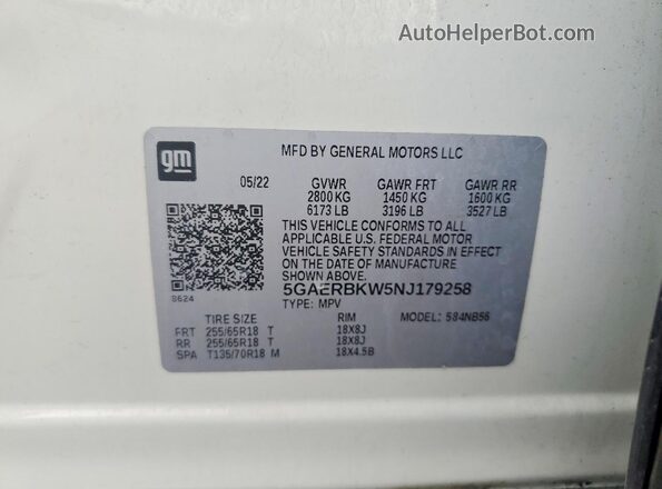 5GAERBKW5NJ179258 2022 BUICK ENCLAVE White 