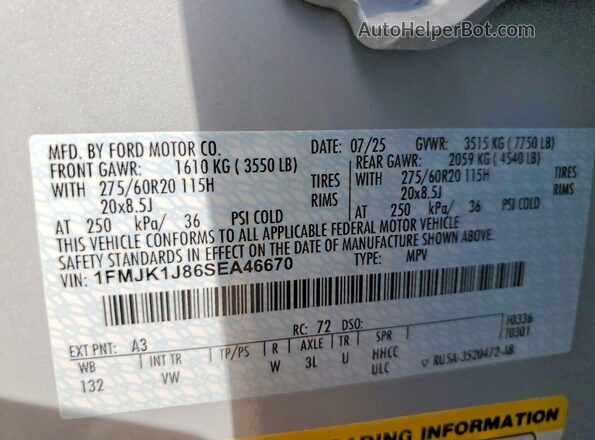 1FMJK1J86SEA46670 2025 FORD EXPEDITION Gray სალონის 360-გრადუსიანი ხედი