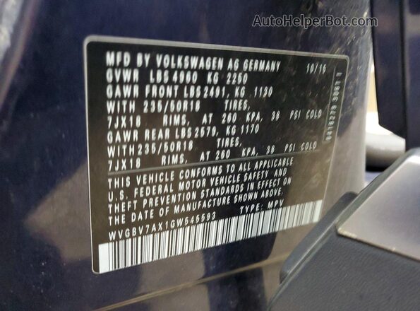 WVGBV7AX1GW545593 2016 VOLKSWAGEN TIGUAN Blue 