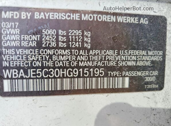 WBAJE5C30HG915195 2017 BMW 7 SERIES White 