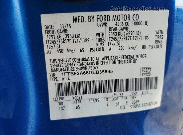 1FTBF2A66GEB35695 2016 FORD F250 White 