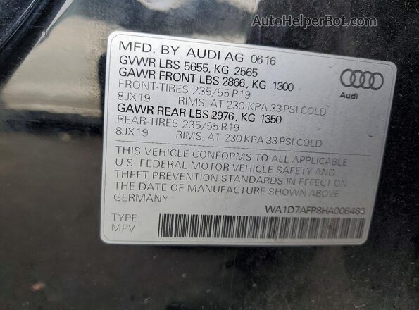 WA1D7AFP8HA008483 2017 AUDI Q5 Black Вид наклейки з VIN-кодом