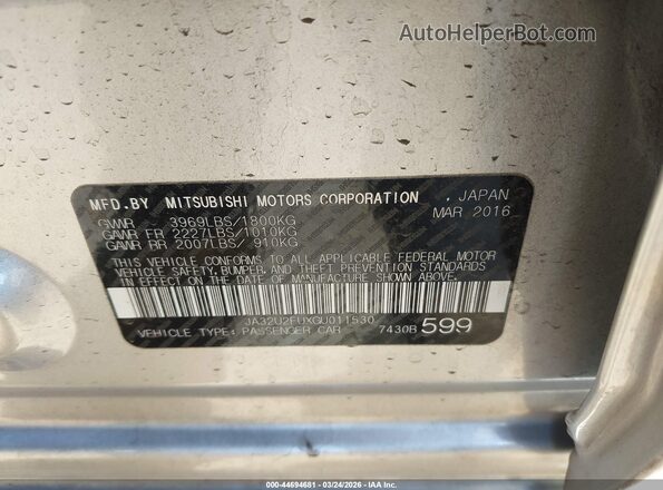 JA32U2FUXGU011530 2016 MITSUBISHI LANCER Silver Widok komory silnika