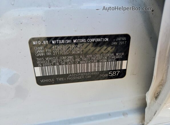JA32V2FW2HU008993 2017 MITSUBISHI LANCER White 