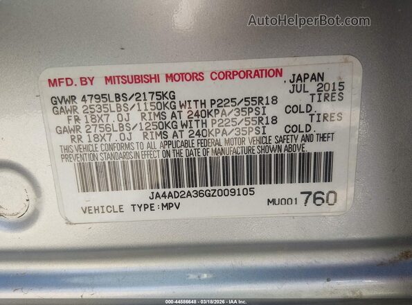 JA4AD2A36GZ009105 2016 MITSUBISHI OUTLANDER Silver Շարժիչի բաժամունքի տեսք