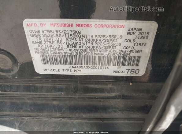 JA4AD2A3XGZ016719 2016 MITSUBISHI OUTLANDER Black Vista del compartimento del motor