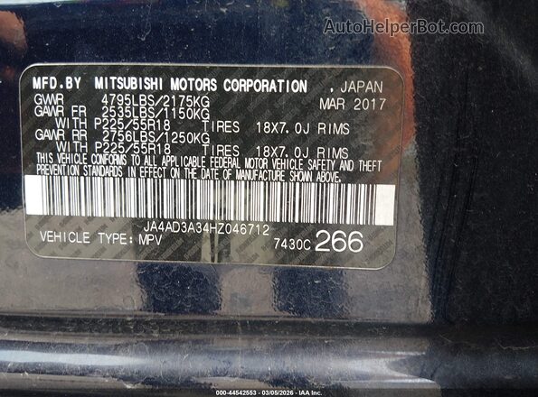 JA4AD3A34HZ046712 2017 MITSUBISHI OUTLANDER Navy Շարժիչի բաժամունքի տեսք