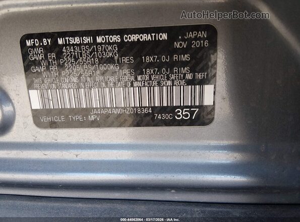 JA4AP4AW0HZ018364 2017 MITSUBISHI OUTLANDER SPORT Gray 