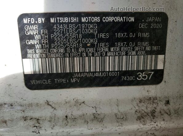 JA4APVAU4MU016001 2021 MITSUBISHI OUTLANDER Белый Вид подкапотного пространства
