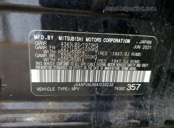 JA4APVAU5MU030232 2021 MITSUBISHI OUTLANDER Black Вид підкапотного простору