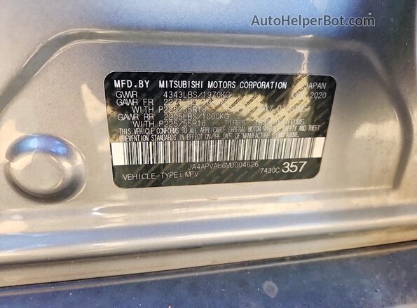 JA4APVAU6MU004626 2021 MITSUBISHI OUTLANDER Gray Widok wnętrza 360 stopni