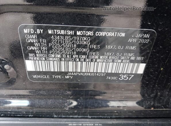 JA4APVAU6NU014297 2022 MITSUBISHI OUTLANDER SPORT Black Շարժիչի բաժամունքի տեսք