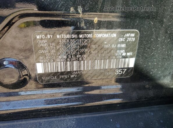 JA4APVAU7MU013030 2021 MITSUBISHI OUTLANDER Black VIN կոդի պիտակի տեսք