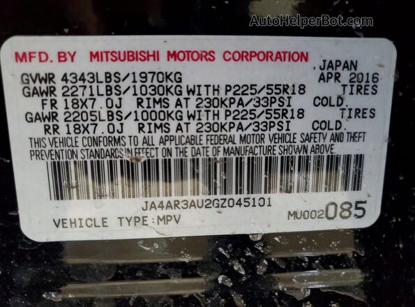 JA4AR3AU2GZ045101 2016 MITSUBISHI OUTLANDER Black 