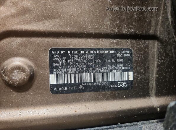 JA4AT3AA3KZ030803 2019 MITSUBISHI ECLIPSE Brown Vista de la etiqueta del VIN