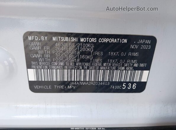 JA4ATWAA2RZ034403 2024 MITSUBISHI ECLIPSE CROSS White Շարժիչի բաժամունքի տեսք